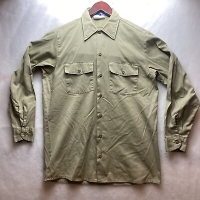 #ad Dickies Neck Sz 15 15.5 Sleeve Size 32 33 L S Beige Casual Button Shirt $10.87