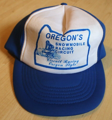 #ad vintage oregon#x27;s snowmobile racing circuit blue Snapback Hat $271.99