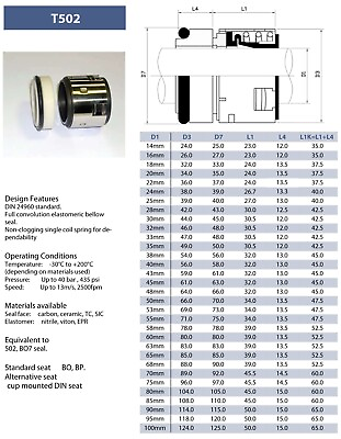 #ad John Crane T502 Pump Mechanical Seal 45 mm Silicon vs Silicon Carbide AU $158.00
