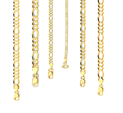 #ad 14k Yellow Gold 2mm 6.5mm Solid Figaro Chain Necklace Bracelet Size 7quot; 30quot; $314.72