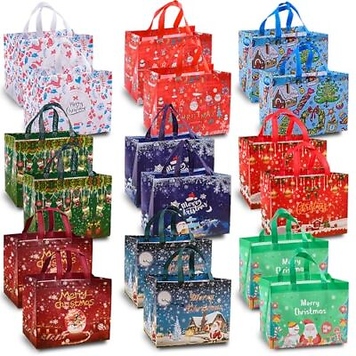 #ad 18Pack Christmas Gift Bags Christmas Tote Bags with Handles Medium Non Woven ... $21.88