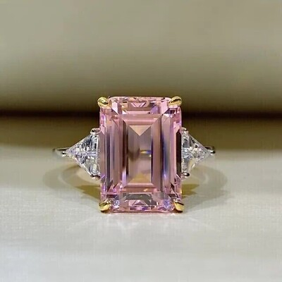 #ad 2Ct Emerald Cut Simulated Pink Sapphire Engagement Ring 14k White Gold Plated $122.49