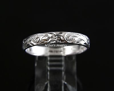 #ad 4MM STERLING SILVER 925 HAWAIIAN PLUMERIA SCROLL BAND RING SIZE 1 12 $14.99