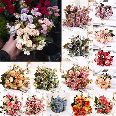 #ad Artificial Fake Flowers Silk Rose Peony Bunch Wedding Party Garden Home Decor $3.70