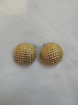 #ad Vintage Gold Tone Textured Round Dome Style Clip On Earrings $10.49