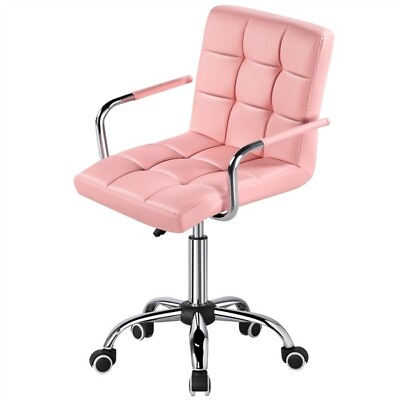 #ad Pink Office Desk Chair Executive Chairs Makeup Chair PU Swivel Chair with Wheels $67.00