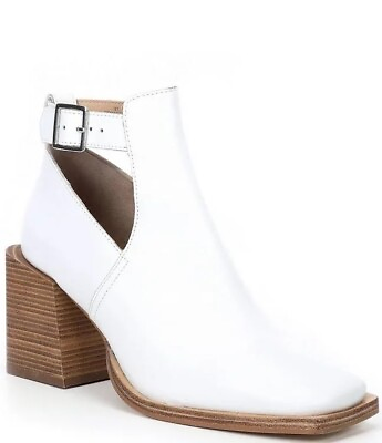 #ad Free People Women#x27;s Size 6.5 37 White Brady Buckle Leather Ankle Boots Shoes New $59.50