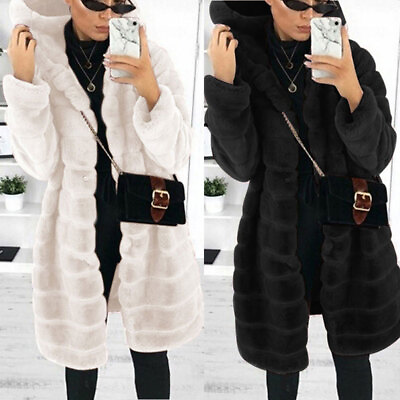 #ad Fluffy Coat Outwear Jacket Faux Fur Fleece Thicken Fahion Hooded Imitation Min $43.17