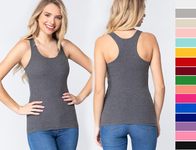 #ad Women#x27;s Basic Ribbed Tank Top Scoop Neck Sleeveless Workout Gym Racerback Solids $5.99