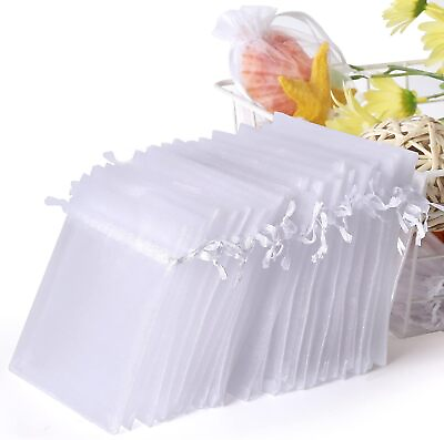 #ad 100pcs White Organza Jewelry Bags Drawstring 2.8x3.6 inch Little Mesh Gift Pouch $7.59