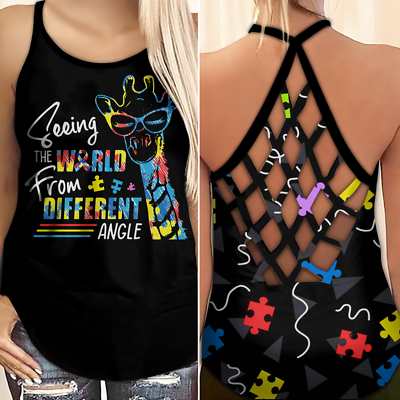 #ad Autism Awareness Criss Cross Tank Top Seeing The World For Mom $34.95