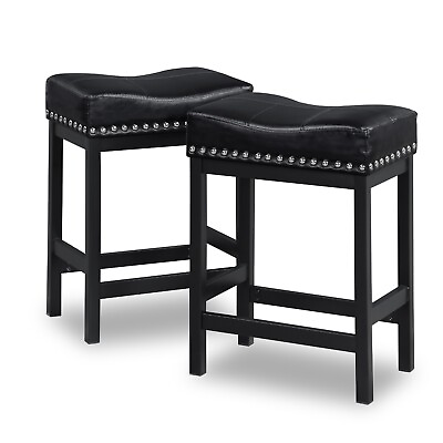 #ad OUllUO 24quot; Black Backless Bar Stools Set of 2 Counter Height $139.99