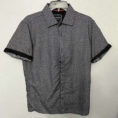 #ad Short Sleeve Button Mens Shirt Silky Silver Stone Cool Design Large New W O Tags $14.25