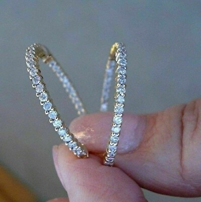 #ad 14K Yellow Gold Plated Round Cut Lab Created Diamond Huggie Hoop Womens Earrings $130.99