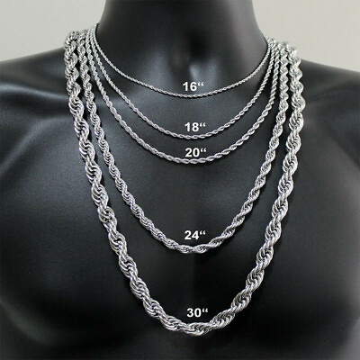 Silver 316L Stainless Steel Rope Chain Necklace Men Women Choker 3 5 7mm 18quot; 24quot; $5.69