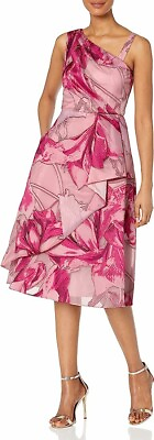 #ad Adrianna Papell Floral Printed Mikado Women Sz 8 Midi Dress in Pink Multi NEW $95.00