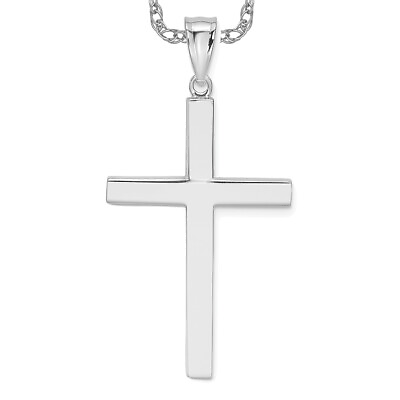 #ad 14K White Gold Latin Mexican Cross Necklace Charm Pendant Chain 18 inch $494.00