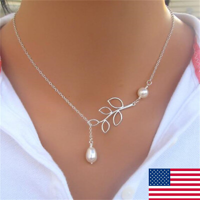 #ad Pearl Leaf Necklace Clavicle Chain Fashion 925 Silver Womens Party Jewelry Gift $1.66