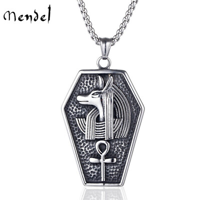 MENDEL Mens Stainless Steel Egyptian Ankh Cross Anubis Pendant Necklace For Men $10.99