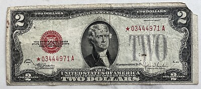 #ad 1928 F Two Dollar Bill $2 United States Red Seal STAR NOTE Circulated #65159 $69.99