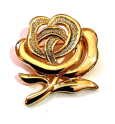 #ad Vintage Rose Brooch Gold Plated Metal Art Deco Lovely Beautiful Flower Desigh $12.59