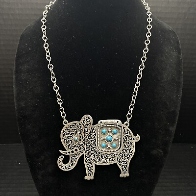 #ad Vintage Necklace Pewter Silvertone Elephant 24.5quot; Gold Crown Inc. $9.99