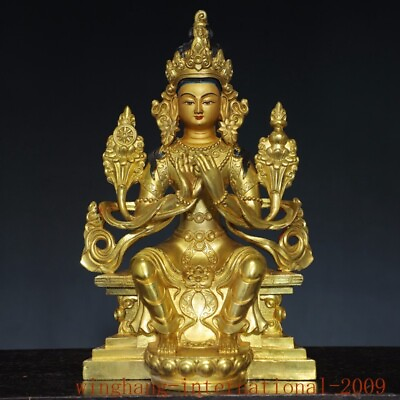 #ad 12quot;Tibetan Buddhism temple bronze gilt Maitreya Buddha Qiangpa Buddha statue $297.50