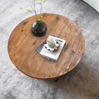 #ad Rustic Round Old Elm Wooden Coffee Table Home Furniture for Living Room Decor $143.64