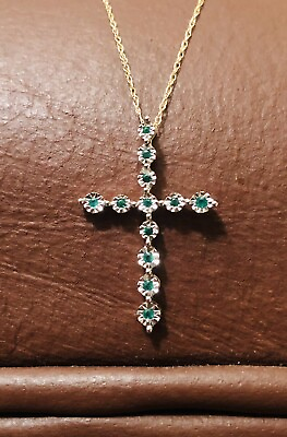 #ad Natural Emerald amp; Gold Cross Pendant Necklace 14k $575.00