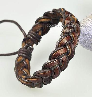 #ad Surfer Simply Cool Braided Real Leather Hemp Bracelet Wristband Men#x27;s Cuff Brown $7.25