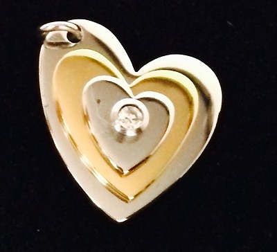 #ad mini Charm Style Stainless Steel Two Toned Heart Pendant with Clear Crystal $18.00