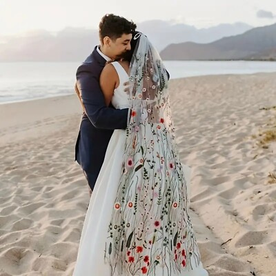 #ad Bridal 43quot; Veil Romantic Floral Embroidery Lace Wedding design chapel $85.00