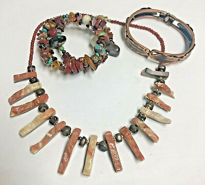 #ad Trio of Southwest Style Jewelry Bracelets Necklace Copper Jasper Stone etc $34.20