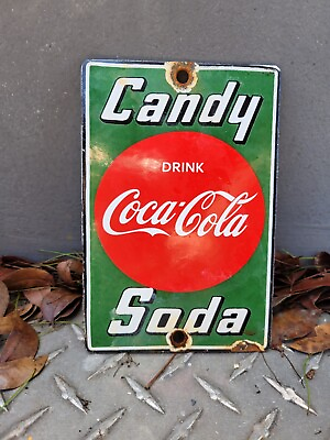#ad VINTAGE COKE PORCELAIN SIGN OLD COCA COLA CANDY SODA POP GENERAL STORE DOOR PUSH $132.81