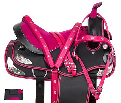 #ad Western Horse Saddle Barrel Racing Trail Synthetic Pink Tack Pad 14 $284.52