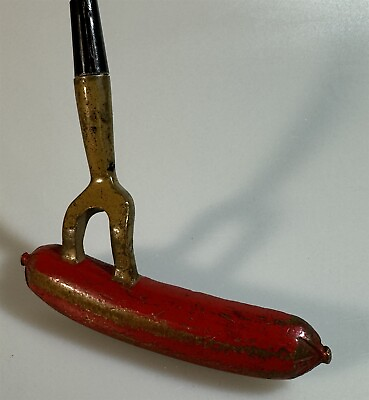 #ad Vintage Golf Putter Swift#x27;s Premium hot dog frank themed with brass head $175.00