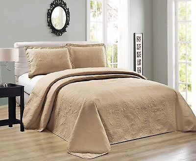 #ad Elegant Home Beautiful Over Sized Taupe Solid Color Embossed Floral Striped 3... $86.79