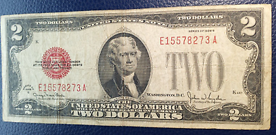 #ad 1928 G $2 United States Note Red Seal Legal Tender Note Two Dollar Bill $15.99