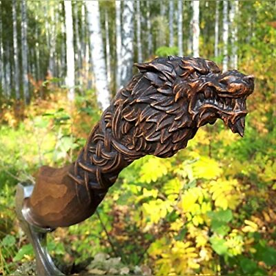 #ad Viking Wolf Handmade Camping Throwing Battle Throwing Bearded Hatchet Axe Gift $369.45