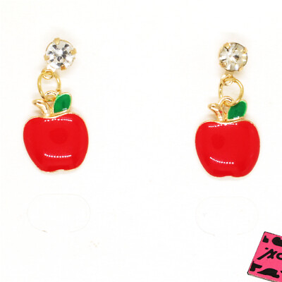 #ad Red Enamel Cute Fruit Apple Crystal Fashion Women Stand Lady Earrings $2.96