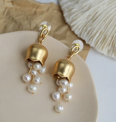 #ad Anthropologie Earrings Flower Pearl Tulip Jellyfish Tassel Gold Dangle Drop $25.81