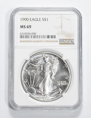 #ad MS69 1990 American Silver Eagle NGC Brown Label $54.95