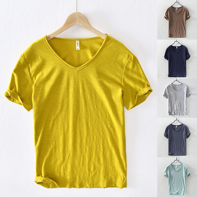 #ad Women Short Sleeve T Shirts Cotton Shirt Basic Tee Summer Tops V Neck Plain Tops $13.78