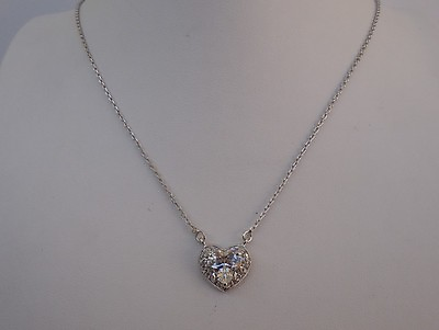 #ad 925 STERLING SILVER HEART NECKLACE PENDANT W 3.50 CT LAB CREATED DIAMOND 18#x27;#x27; $37.93