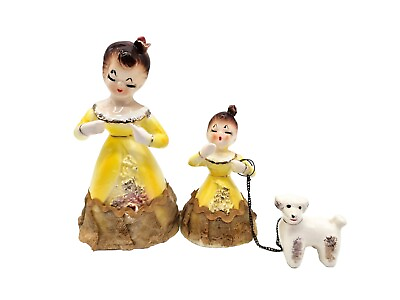 #ad Kitschy Mother And Daughter Figurines Daughter Walking Dog Attached By Chain Vtg $38.25