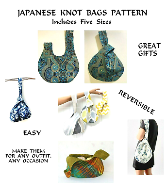 #ad Japanese Style Knot Bag Sewing Pattern Reversible 5 Sizes Quick and Easy $9.95