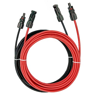 #ad 10 AWG Solar Panel Extension Cable PV Wire Solar Connectors Pair Black Red 6mm² $9.80