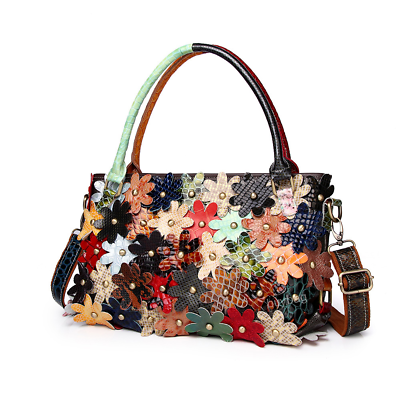 #ad Women Floral Genuine Leather Rivet Shoulder Bag Handbag Purse Tote Satchel Bags $58.99