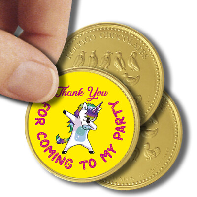 #ad x35 Girls Unicorn Party Label for Chocolate Coin Logo Birthday Kids 37mm GBP 1.99