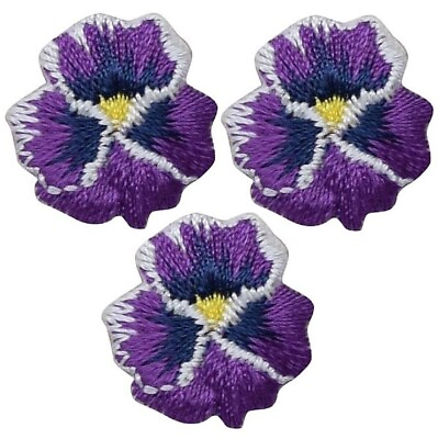 #ad #ad Mini Pansy Applique Patch Flower Bloom Violet .75quot; 3 Pack Iron on $2.95